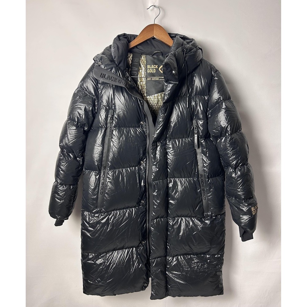 Black Gold Coat Mens Small Black Hooded Down Puffer Parka Jacket Waterproof